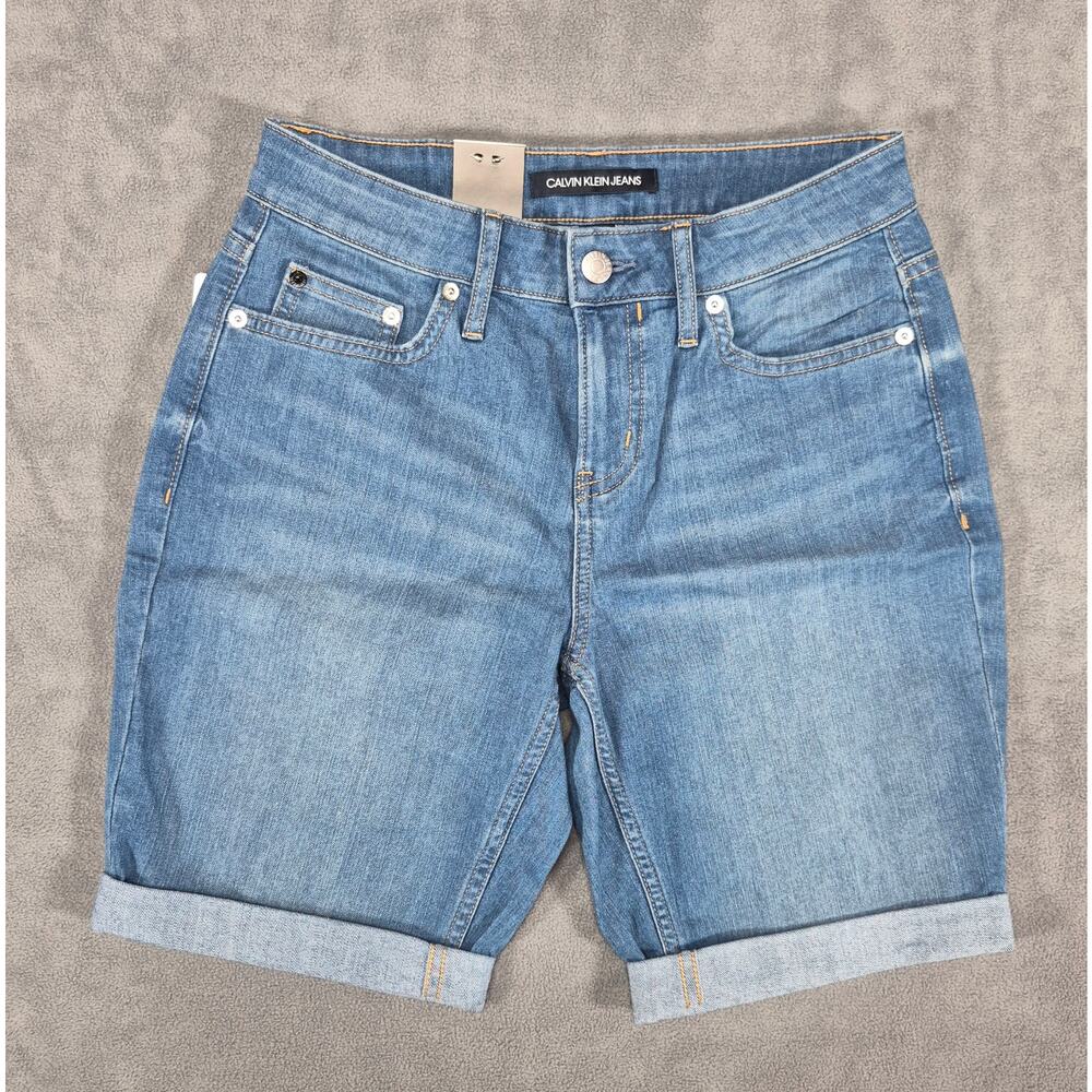 Calvin Klein Jeans Women’s Denim Bermuda Shorts Blue Stretch Size 4 NWT